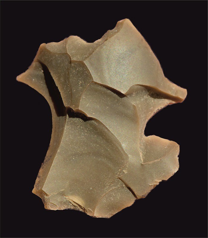 Neanderthal stone flake with knapping errors.